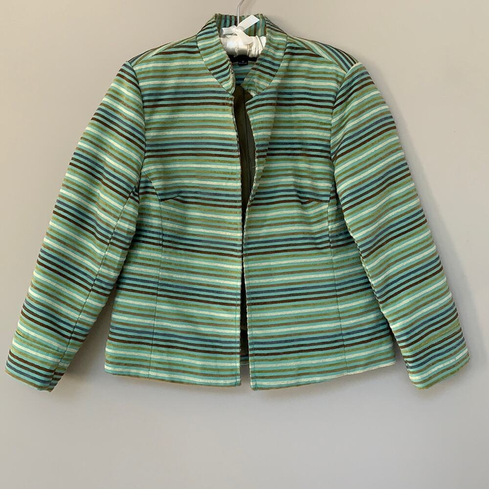 Toni Morgan blazer jacket turquoise with velvet multicolor stripes fully lined M